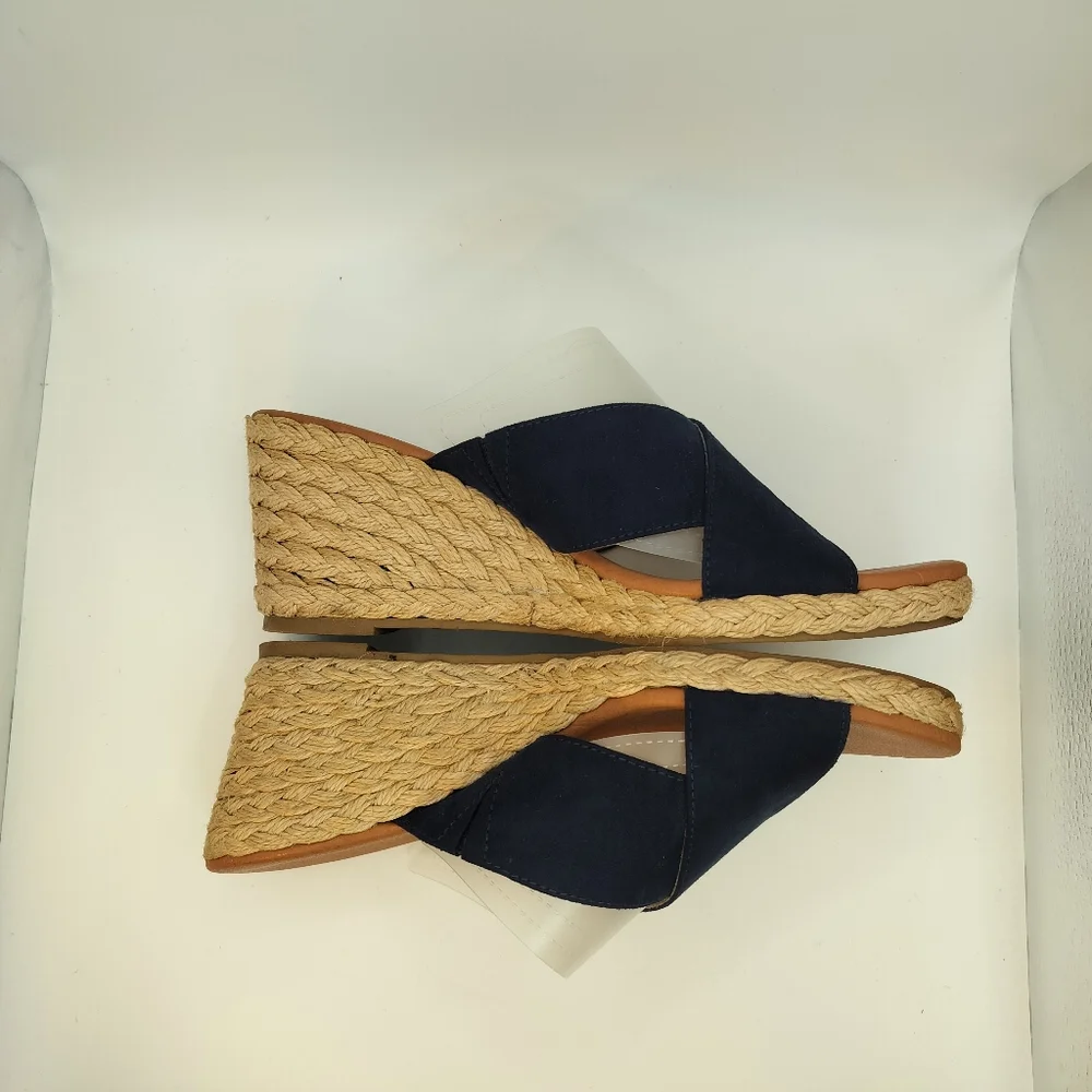 Tommy Bahama‎ Stacey Navy Espadrille Wedge Sandals Cross Strap Womens Sz 8.5
